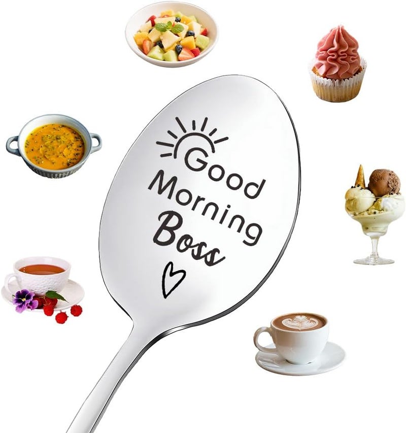 Borhmty Best Boss Gifts for Women Men Good Morning Boss Engraved Spoon Administrative Professional Day Gifts for Bosses Manager Birthday Gift for Women Men Administrator Supervisor Leader Spoons - Image 1